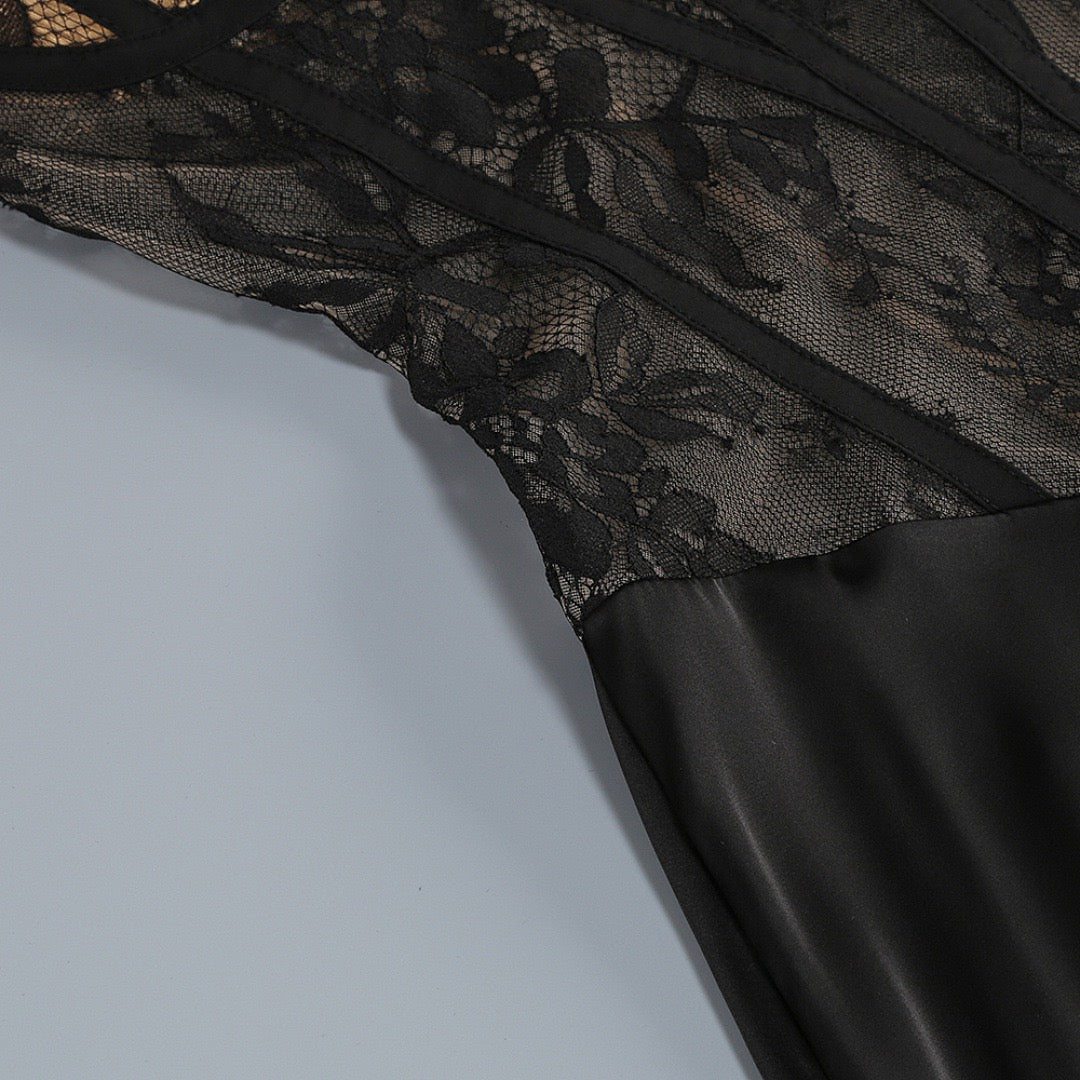 Strapless maxi lace dress with satin design - GALINA