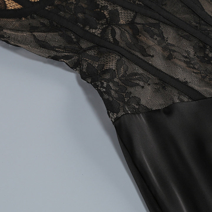 Strapless maxi lace dress with satin design - GALINA