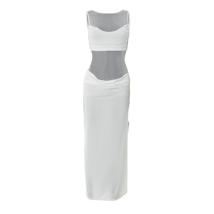 Albina pleated and mesh maxi dress