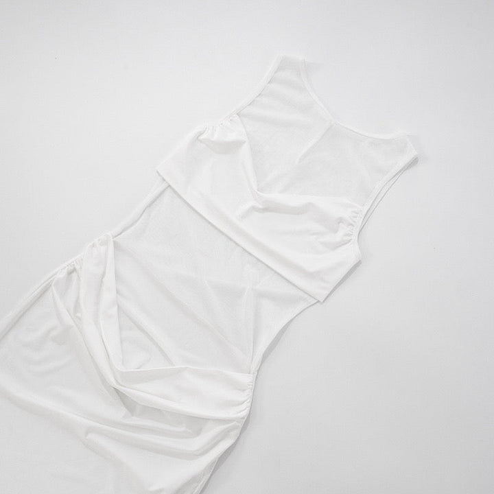 Albina pleated and mesh maxi dress