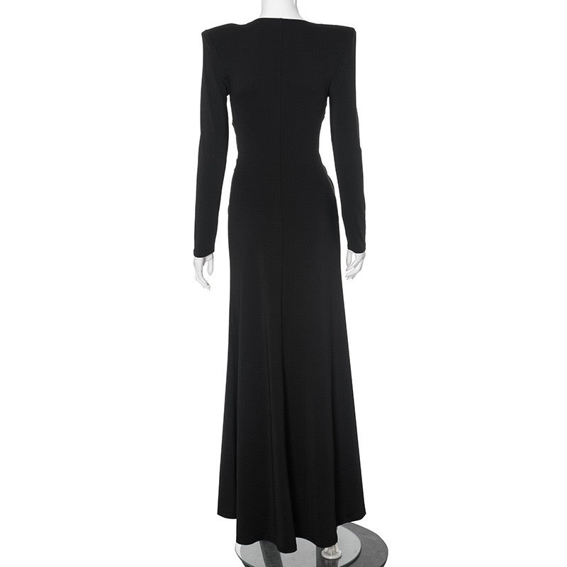 Maxi dress with satin trim in a slit design and V-neckline - TOMA