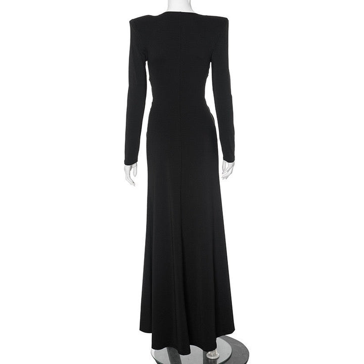 Maxi dress with satin trim in a slit design and V-neckline - TOMA
