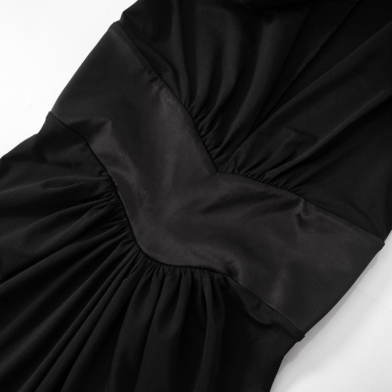 Maxi dress with satin trim in a slit design and V-neckline - TOMA