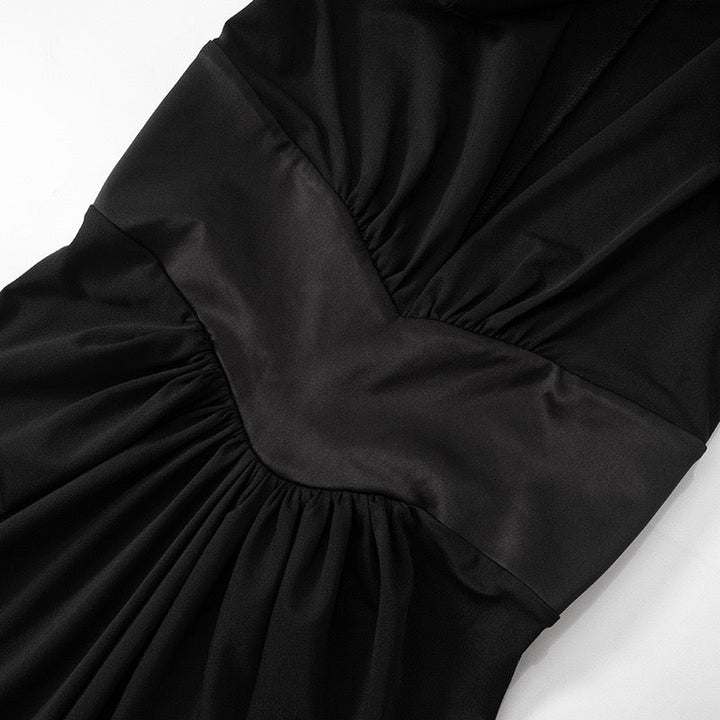 Maxi dress with satin trim in a slit design and V-neckline - TOMA