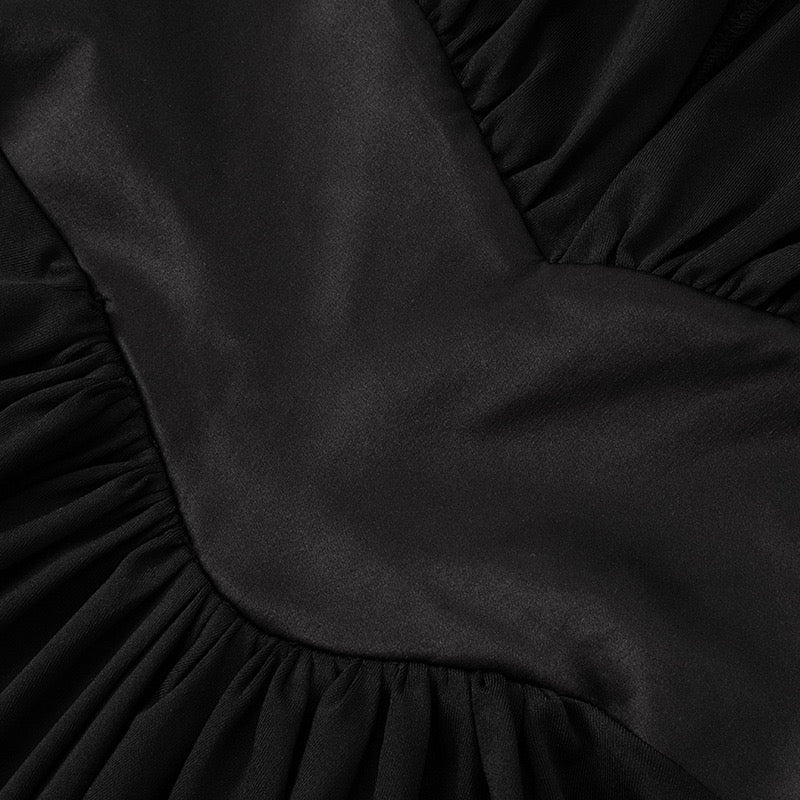 Maxi dress with satin trim in a slit design and V-neckline - TOMA