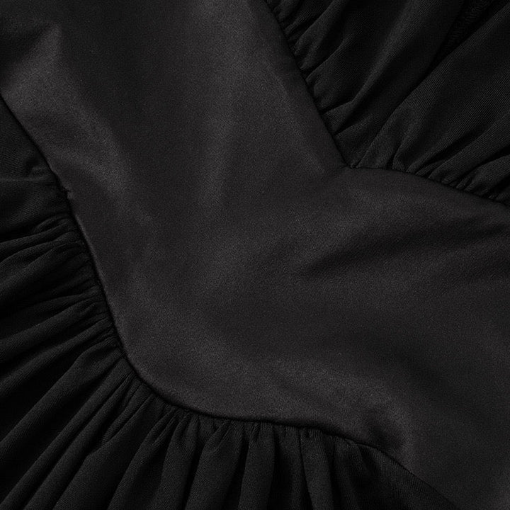 Maxi dress with satin trim in a slit design and V-neckline - TOMA