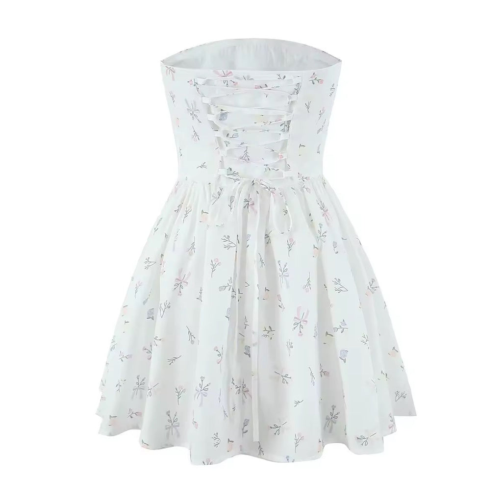 שמלת מיני בגזרת A קשירה בגב להצמדה במותן סטייל כפרי - Reya