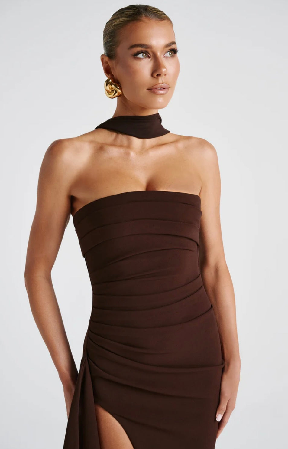 שמלת מקסי סטרפלס מלמלה שסע עמוק - מולינה