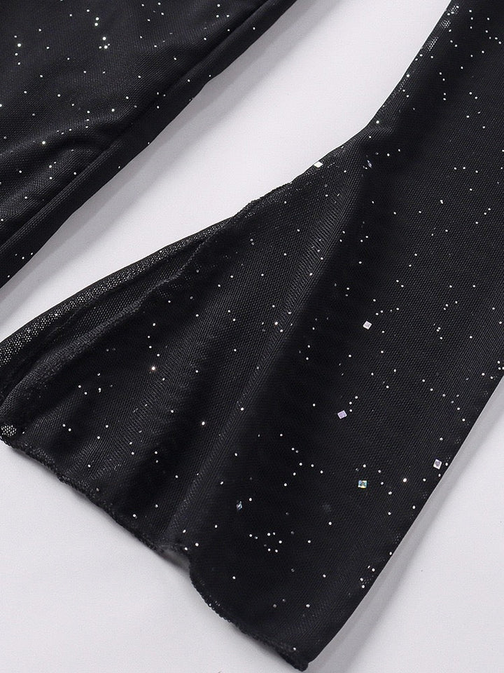 Maxi Glitter Dress with Open Back and Slit - Madame