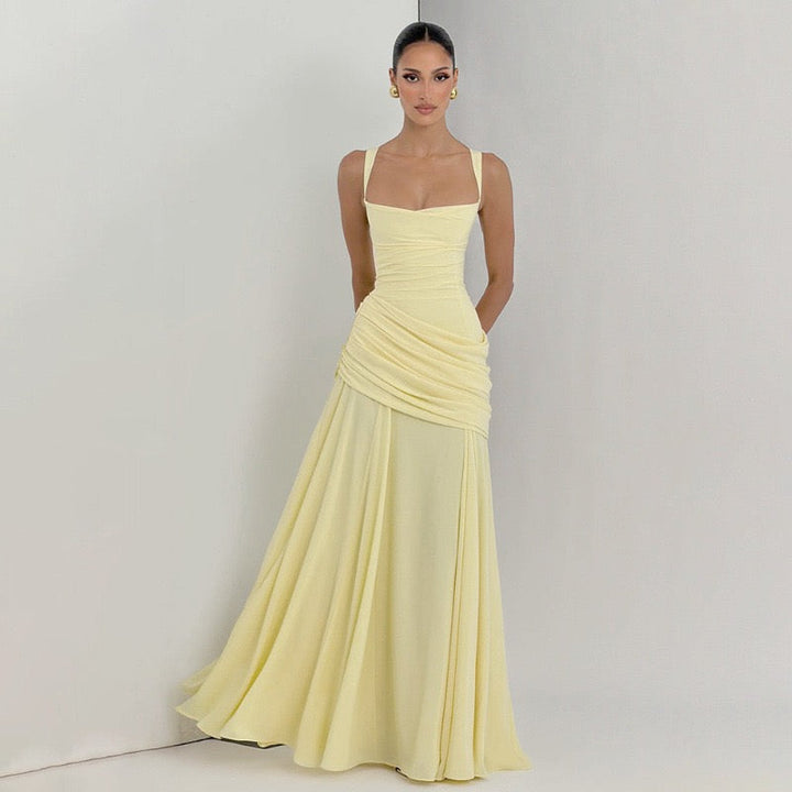 Laor elegant pleated maxi dress