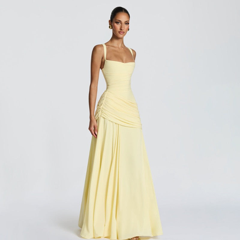 Laor elegant pleated maxi dress
