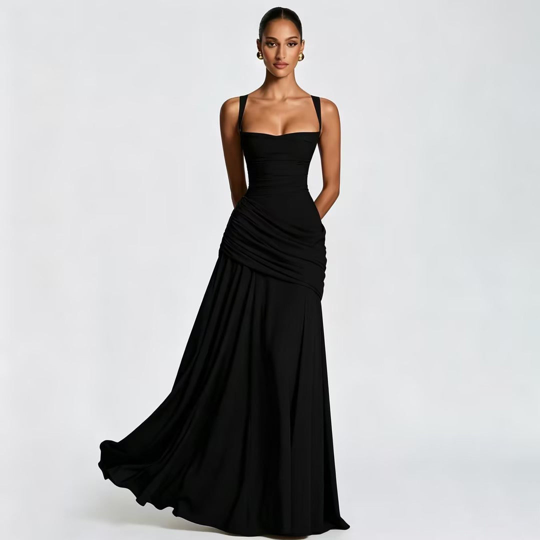 Laor elegant pleated maxi dress