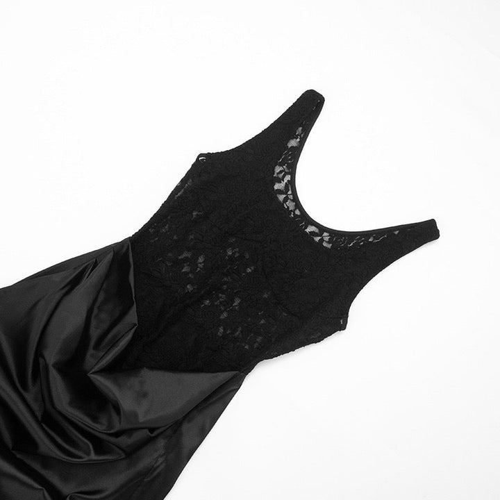 Maxi Satin Dress with Lace Design and Slit - SHERON
