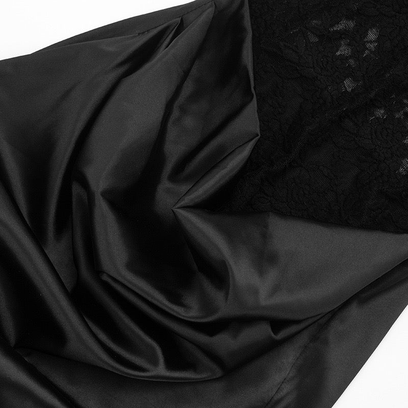 Maxi Satin Dress with Lace Design and Slit - SHERON