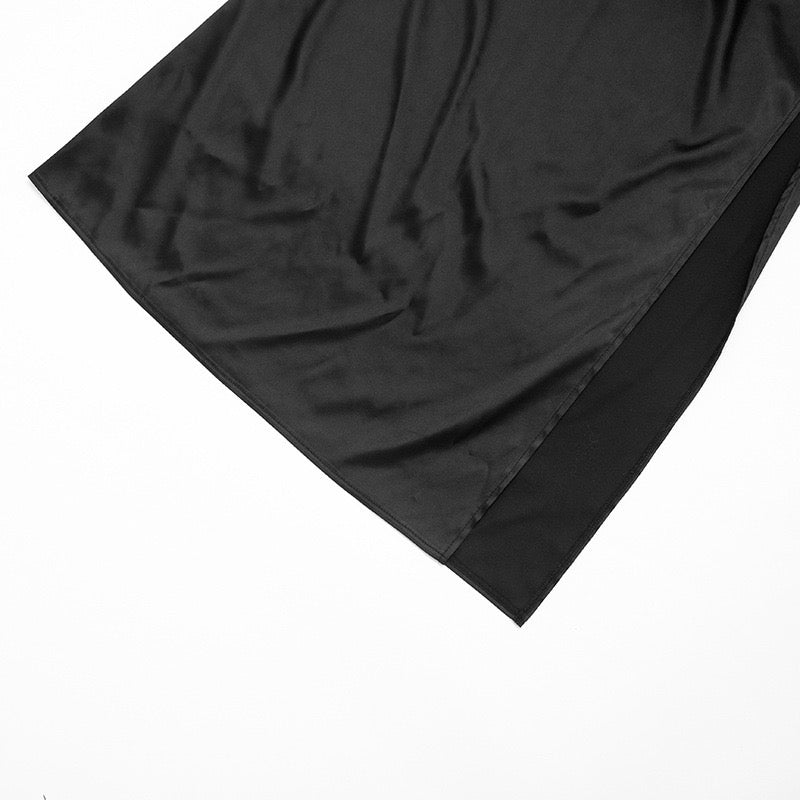 Maxi Satin Dress with Lace Design and Slit - SHERON