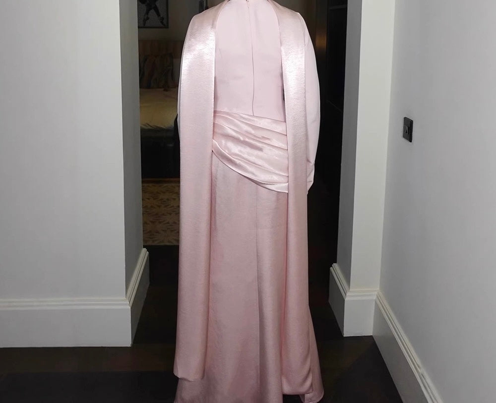 Nora satin and pleated maxi dress with a matching scarf