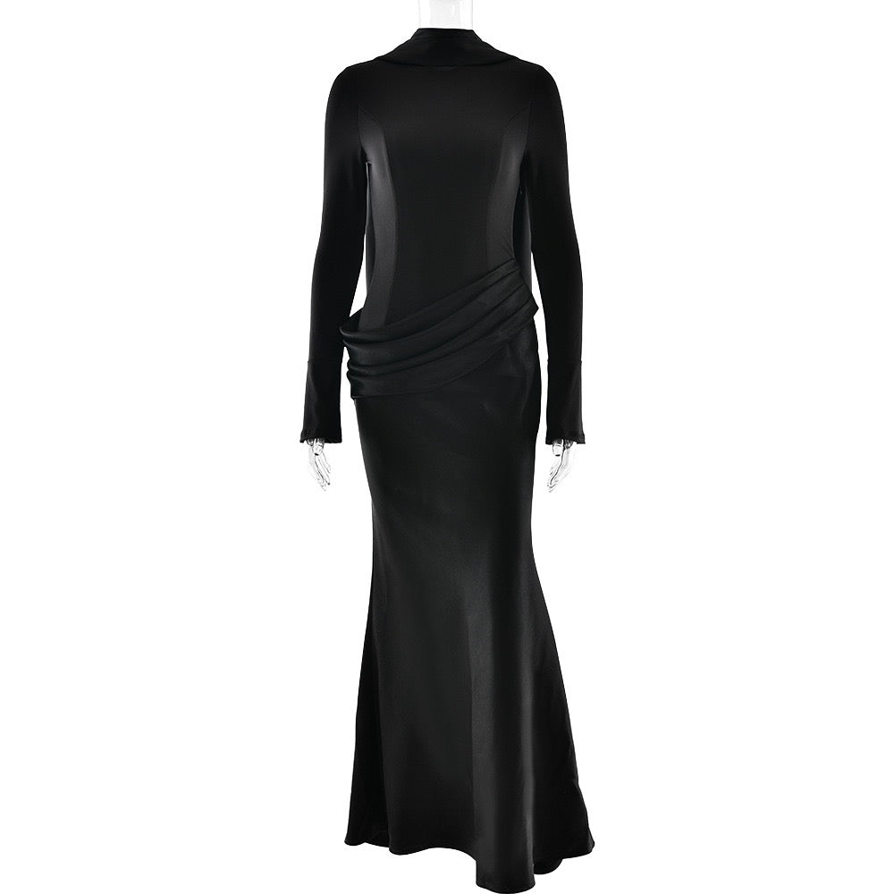 Nora satin and pleated maxi dress with a matching scarf