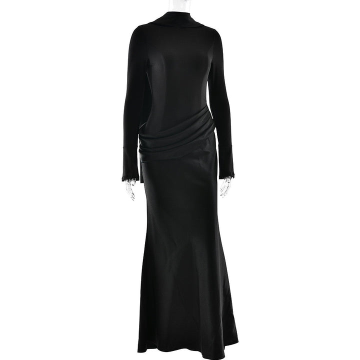 Nora satin and pleated maxi dress with a matching scarf