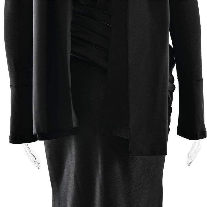 Nora satin and pleated maxi dress with a matching scarf