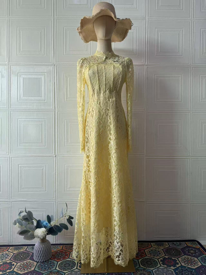Maxi Lace Dress with Corset Design - Toher