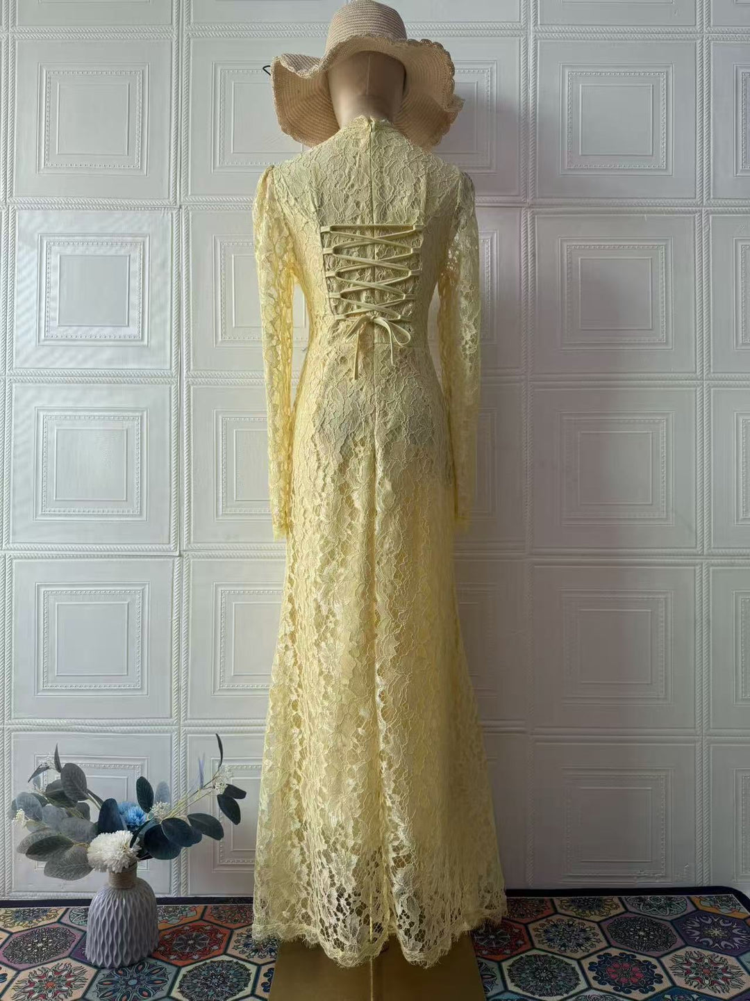 Maxi Lace Dress with Corset Design - Toher