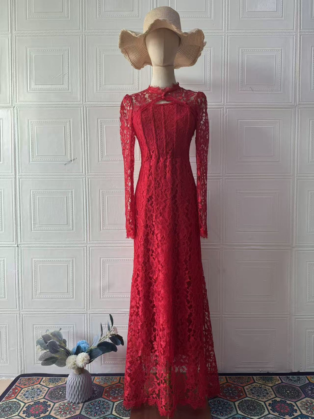 Maxi Lace Dress with Corset Design - Toher