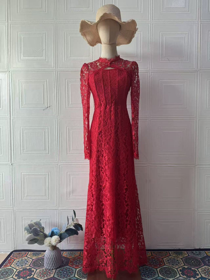Maxi Lace Dress with Corset Design - Toher