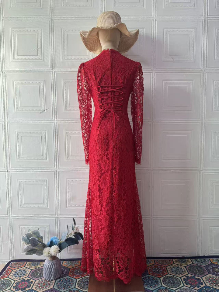 Maxi Lace Dress with Corset Design - Toher