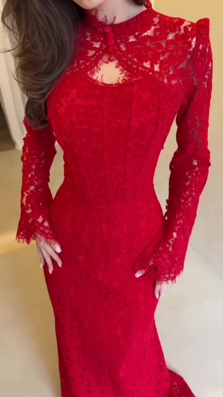 Maxi Lace Dress with Corset Design - Toher
