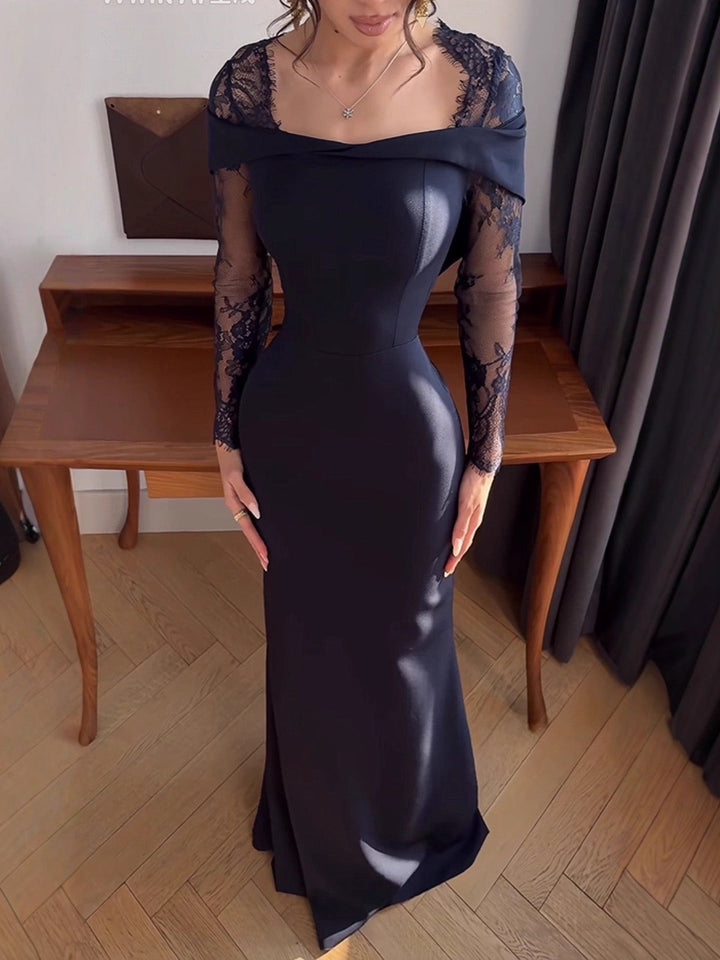 Elegant Maxi Evening Dress with Lace Design - RONIT