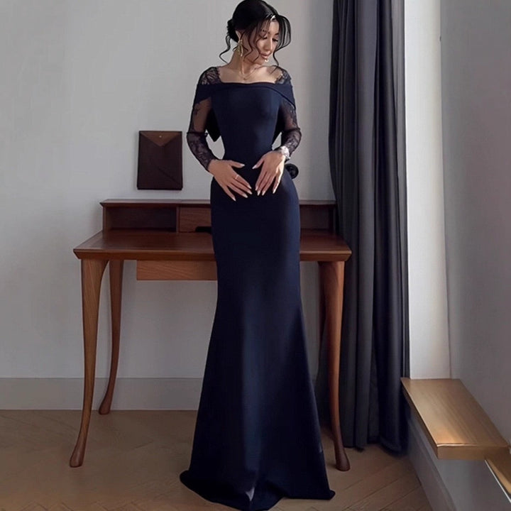 Elegant Maxi Evening Dress with Lace Design - RONIT