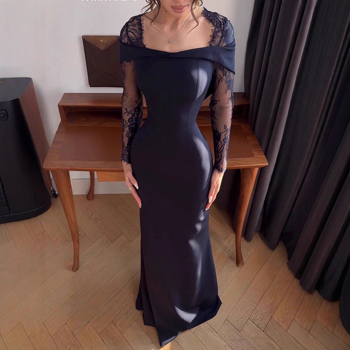 Elegant Maxi Evening Dress with Lace Design - RONIT