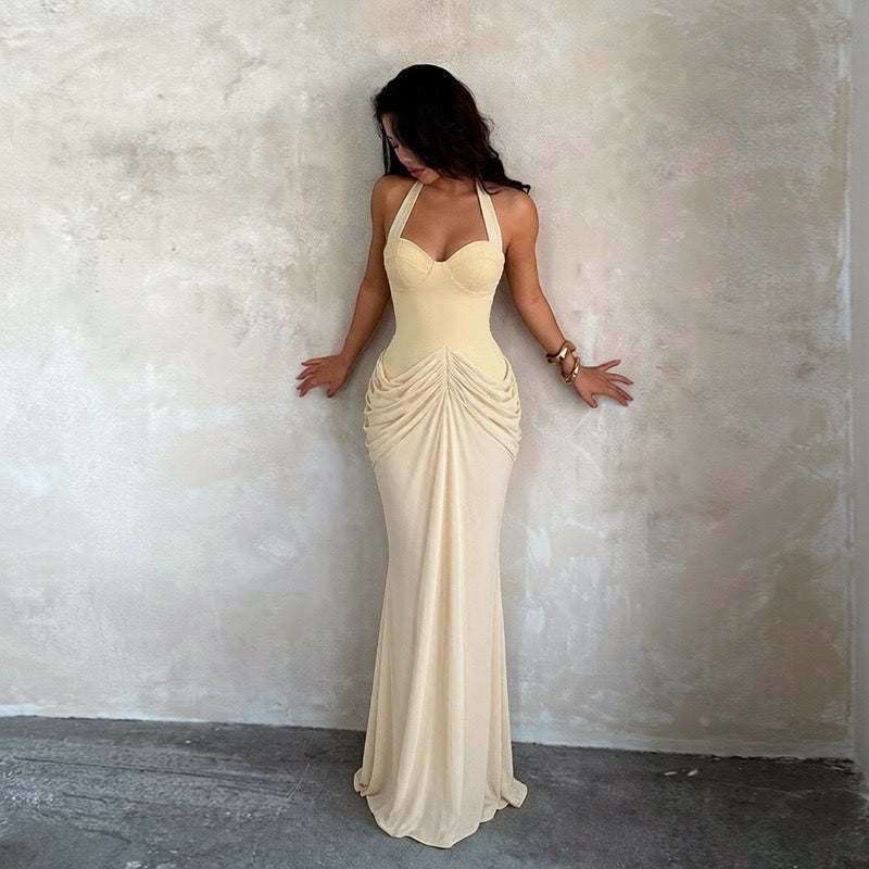Liana chiffon and pleated maxi dress
