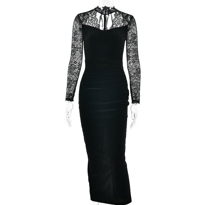 Velvet maxi dress with lace trim - RANIA