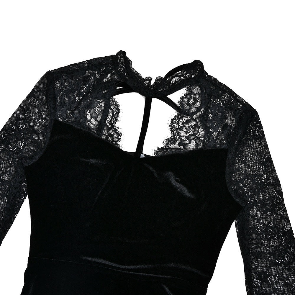 Velvet maxi dress with lace trim - RANIA