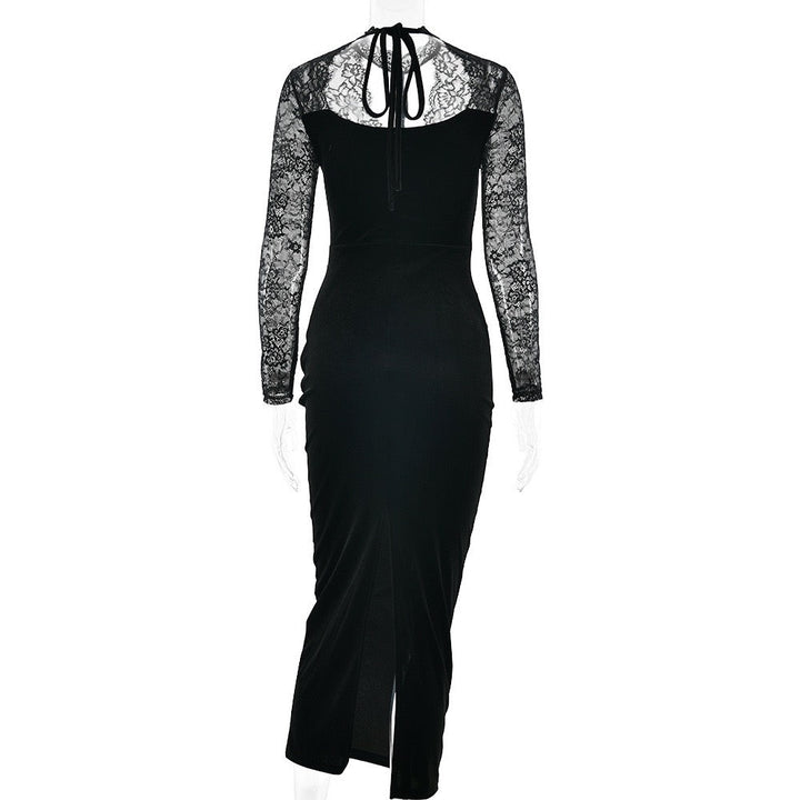 Velvet maxi dress with lace trim - RANIA