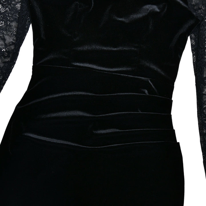 Velvet maxi dress with lace trim - RANIA