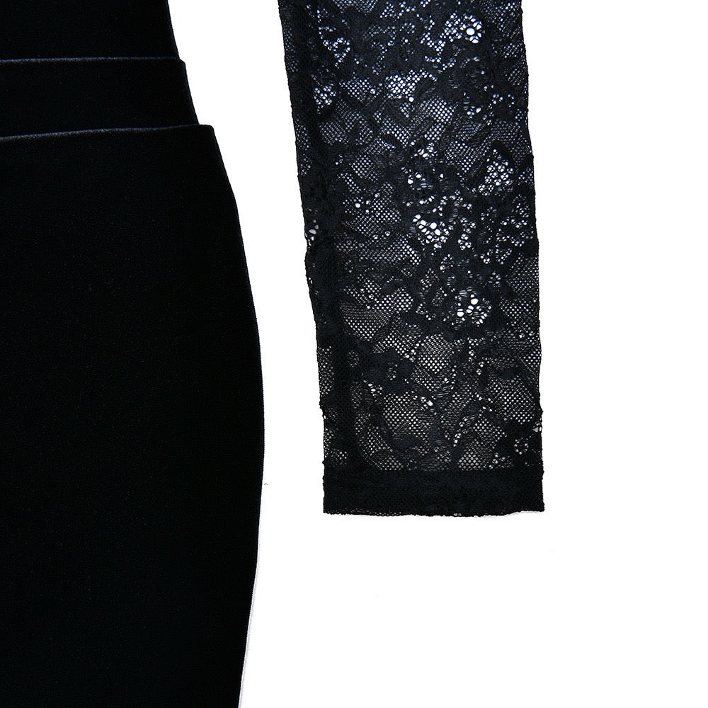 Velvet maxi dress with lace trim - RANIA