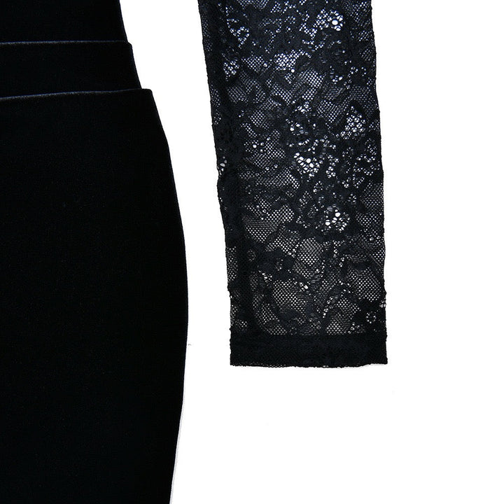 Velvet maxi dress with lace trim - RANIA