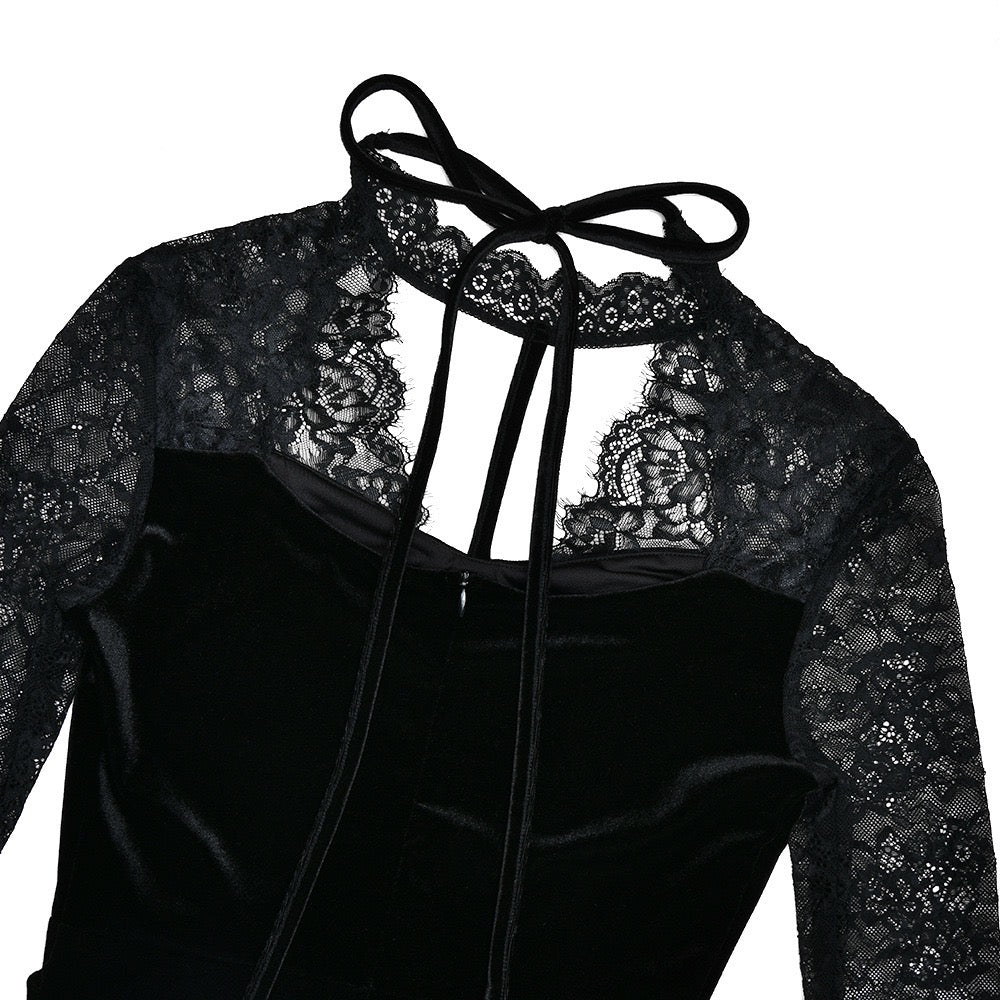 Velvet maxi dress with lace trim - RANIA