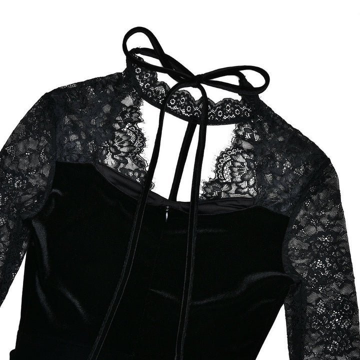 Velvet maxi dress with lace trim - RANIA