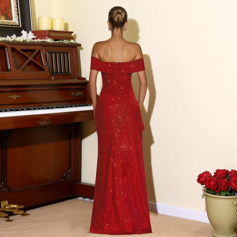 Off-the-shoulder sequined maxi dress with slit design - Breeze