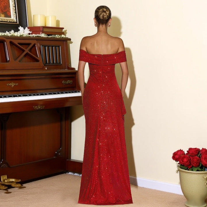 Off-the-shoulder sequined maxi dress with slit design - Breeze