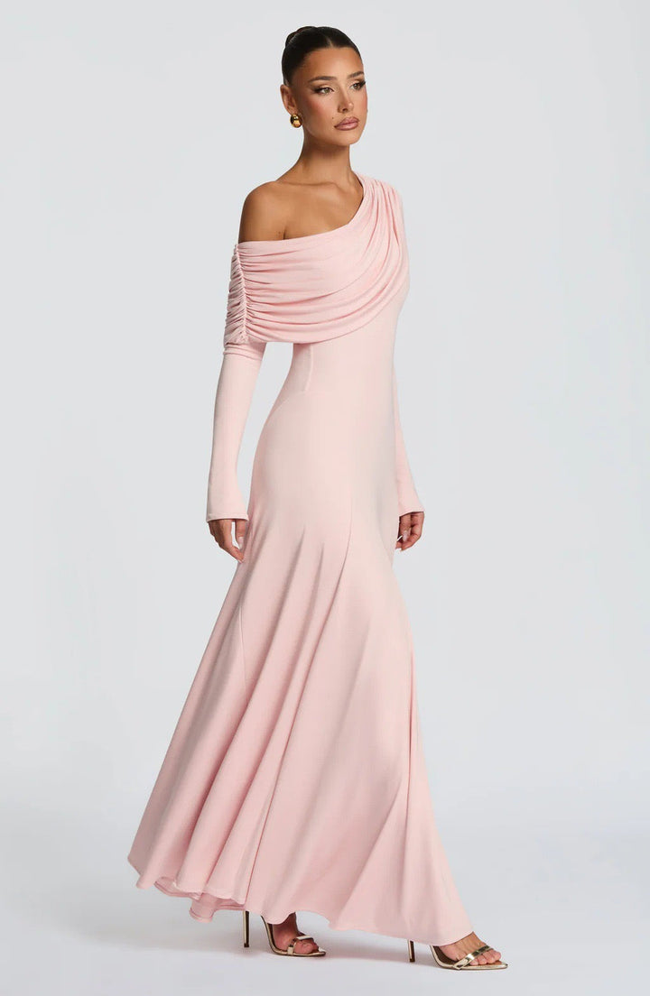Mariana maxi dress with a gathered design and an off-shoulder neckline