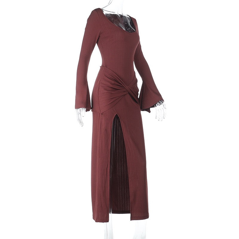 Maxi dress with cross pleats and slit design - Adalyan