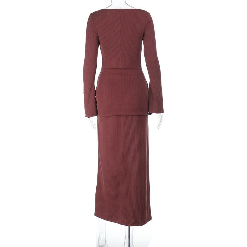 Maxi dress with cross pleats and slit design - Adalyan