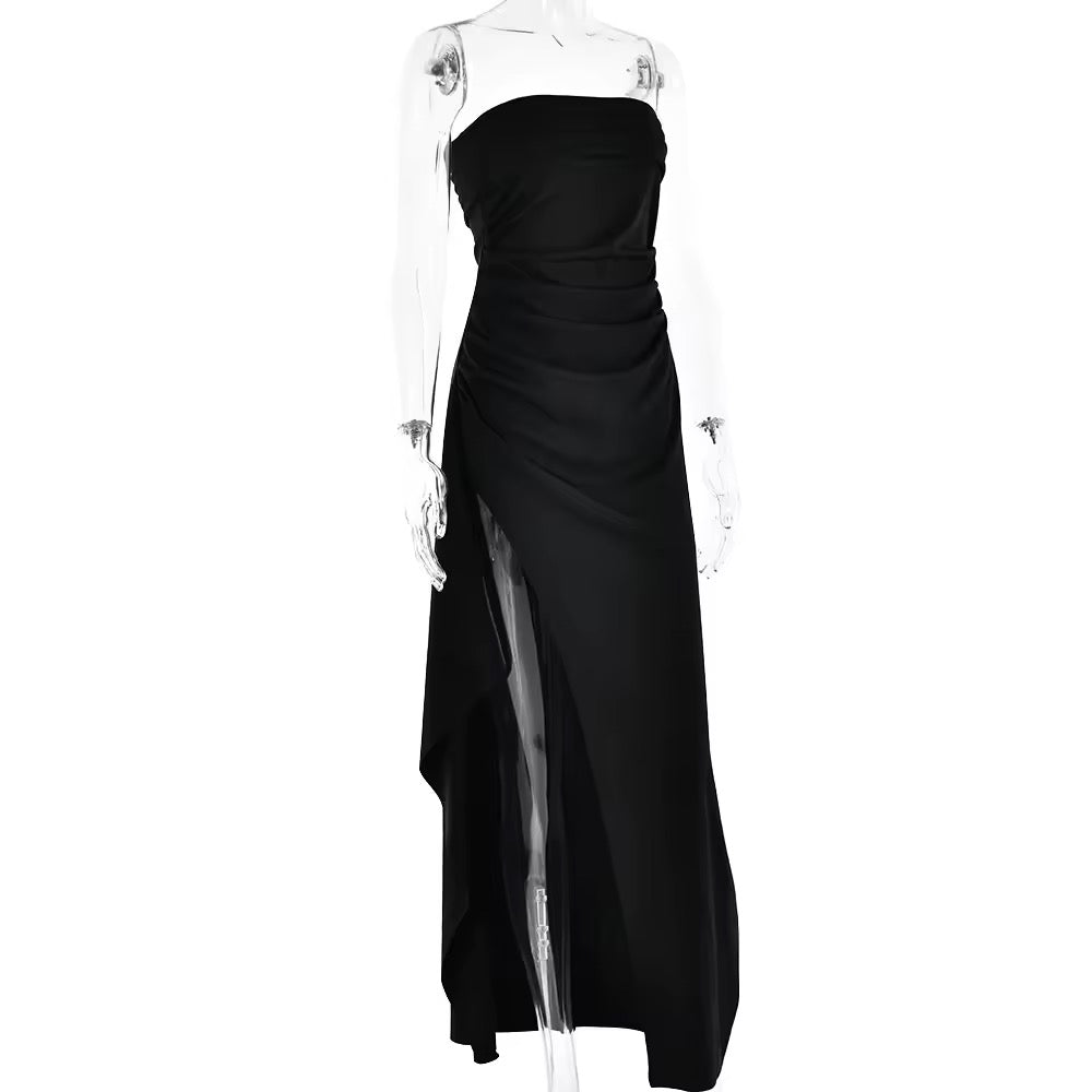 שמלת מקסי סטרפלס שסע עמוק - לוסיאנה