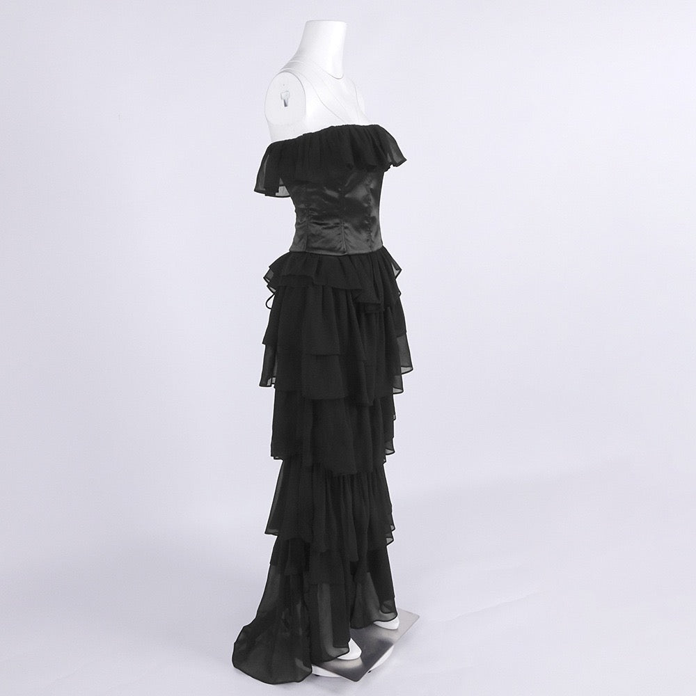 LINOR strapless ruffle mesh-design maxi dress with a corset