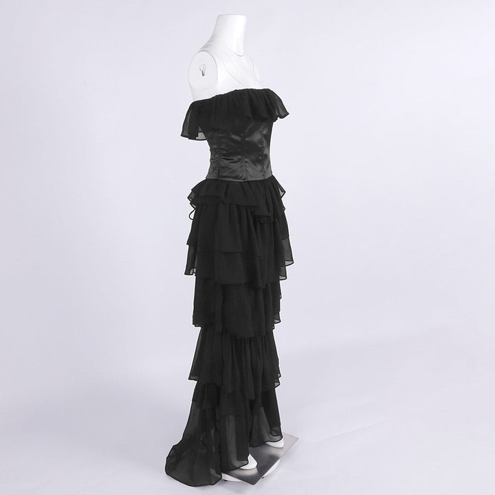 LINOR strapless ruffle mesh-design maxi dress with a corset