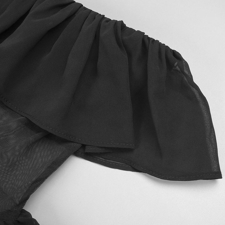 LINOR strapless ruffle mesh-design maxi dress with a corset